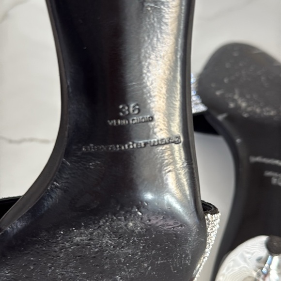 Alexander Wang Black Jo Crystal Logo Slide Silver Sandals Kitten Heel Size 36/ 6 - Picture 12 of 16